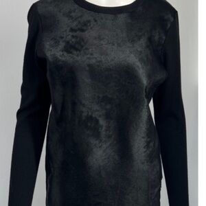Ted Baker Sweater Black Leather Front Wool Mixed Media Pullover Women's M